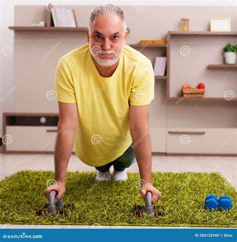 Aged Man Doing Sport Exercises at Home Stock Photo - Image of physical, pressup: 280132540