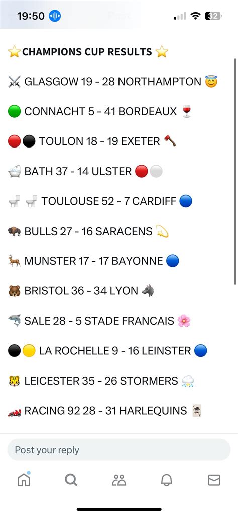 Results from first round of champions cup (@tightfiverugby) : r/rugbyunion