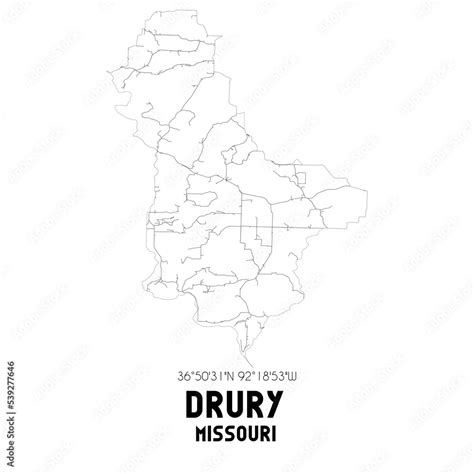 Drury Missouri. US street map with black and white lines. Stock Illustration | Adobe Stock