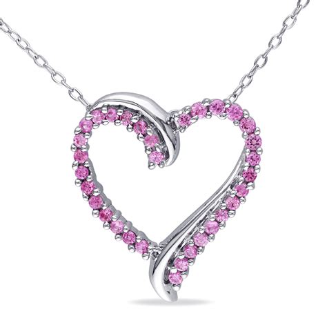 Sterling Silver 0.63 CTTW Created Pink Sapphire Heart Pendant - Jewelry ...