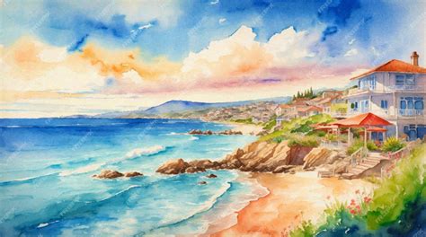 Premium AI Image | Colorful Watercolor Painting of a Coastal Landscape