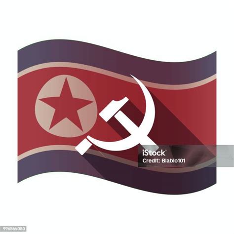 Long Shadow North Korea Flag With The Communist Symbol Stock Illustration - Download Image Now ...