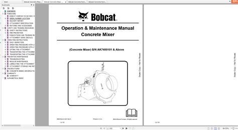 Bobcat Concrete Mixer, Concrete Pump Operation & Maintenance Manuals