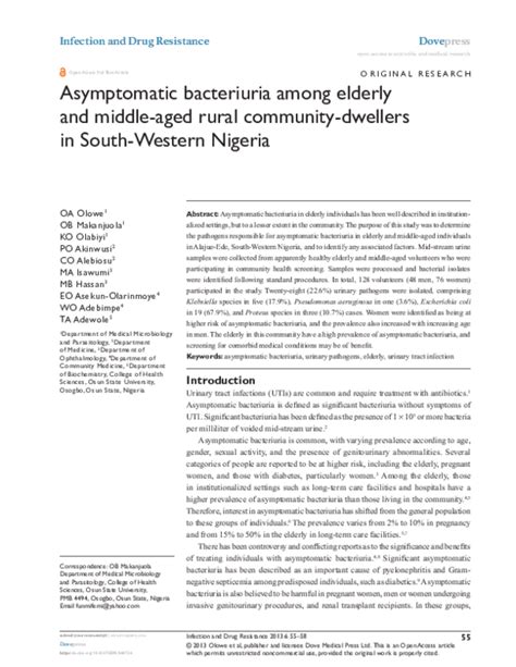 (PDF) Asymptomatic bacteriuria among elderly and middle-aged rural ...