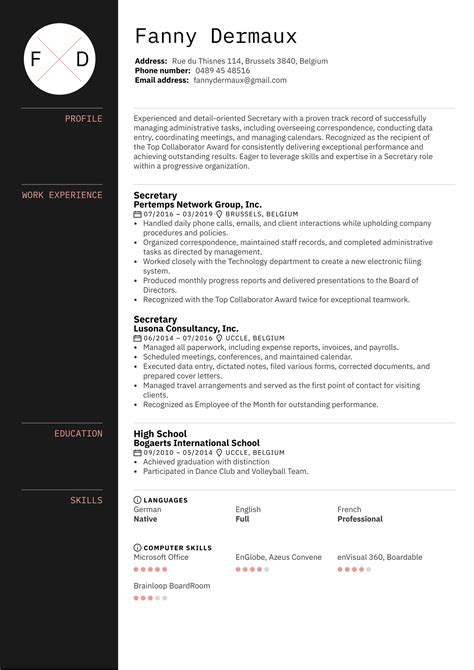 Secretary Resume Sample | Kickresume