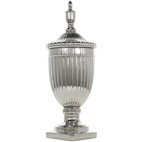 Litton Lane Silver Ceramic Tall Decorative Jars with Grooves 043897 - The Home Depot