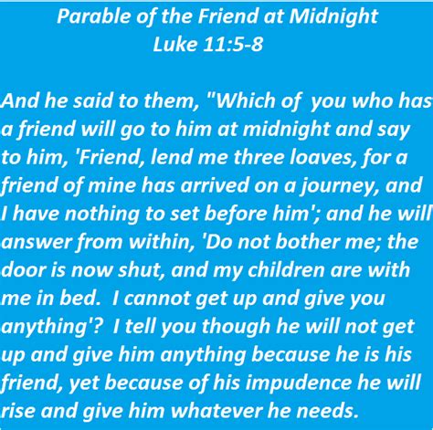 Parable of the Friend at Midnight (Luke 11:5-8) | Parables, Biblical ...