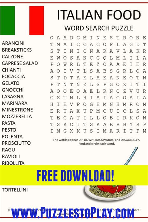 It's Italian Food! Delicious! This Italian Word Search Puzzle is going to make you hungry. Free ...