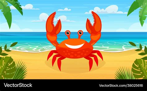 Cute crab on a beach Royalty Free Vector Image