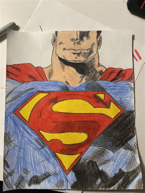 Superman drawing I did of a comic book I have Constructive criticism welcome! : r/superman