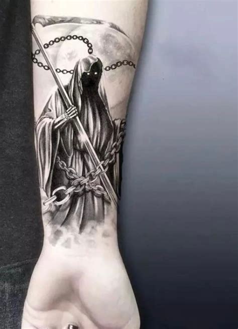 Large Black Grim Reaper Temporary Tattoo Click for More Details. Realistic Size 7x4 Chains Moon ...