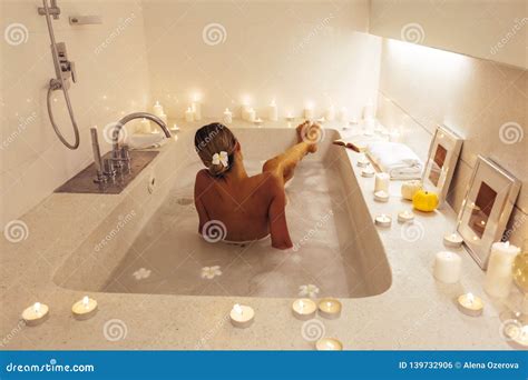 Woman Relaxing in Bath with Candles Stock Photo - Image of girl, beautiful: 139732906