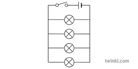 parallel stroombaan met vier gloeilampe een skakelaar battery diagram