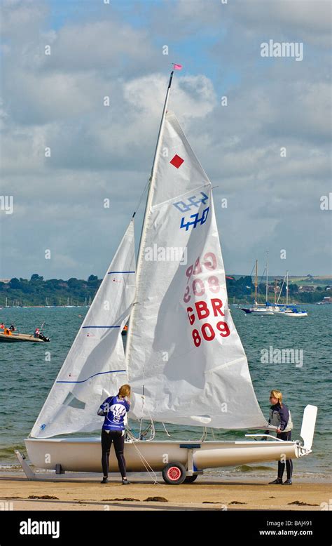 Rigging International Olympic 470 class sailing dinghy Weymouth Stock Photo: 23755453 - Alamy