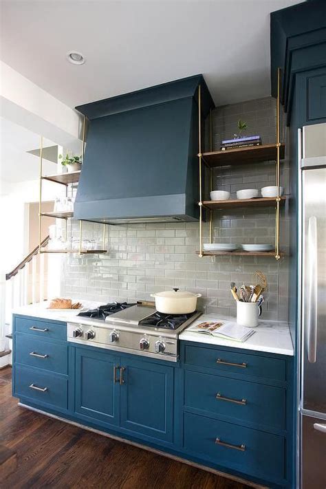 Beautiful Blue Kitchen Brass Handles Bins In Cupboards For Kitchens