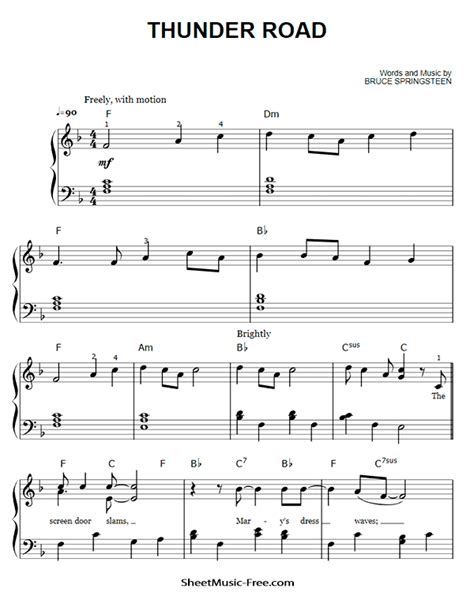 Thunder Road Sheet Music Bruce Springsteen - ♪ SHEETMUSIC-FREE.COM