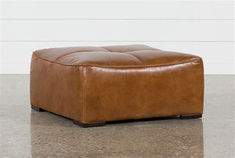 Burton Honey Brown Leather Cocktail Square Ottoman | Living Spaces