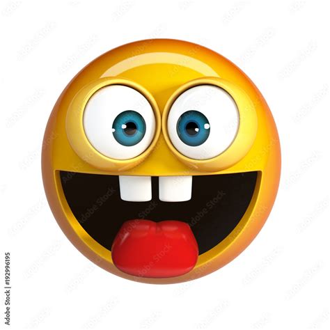 Crazy emoji isolated on white background, silly face emoticon 3d rendering Illustration Stock ...