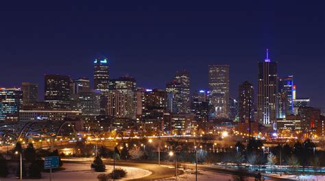 Denver Skyline Winter night | Denver skyline, Skyline, Winter night