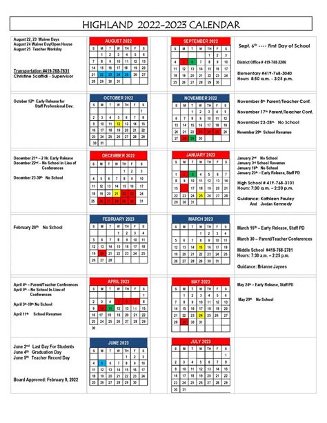 Calendar | Highland Local Schools