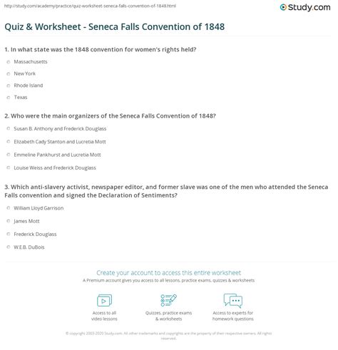 Quiz & Worksheet - Seneca Falls Convention of 1848 | Study.com