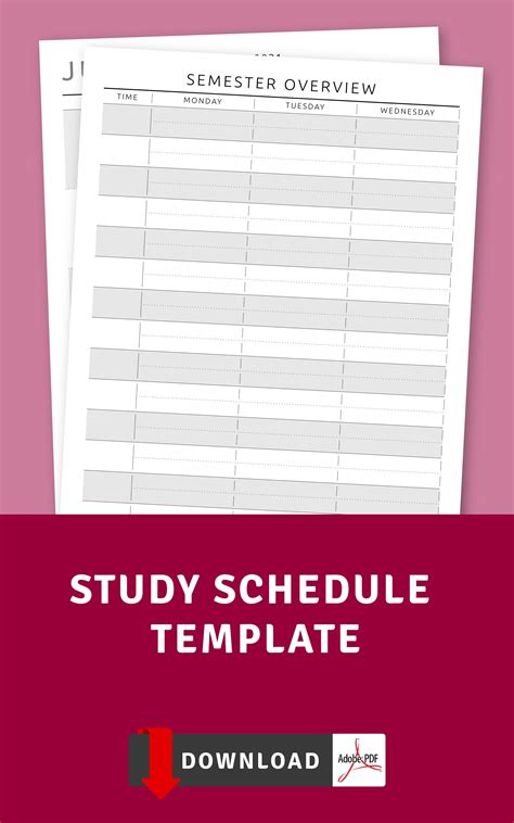 the study schedule template is shown in red and white, with text overlaying it