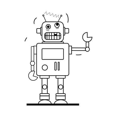 Funny robot cartoon hand drawing isolated on white background vector ...