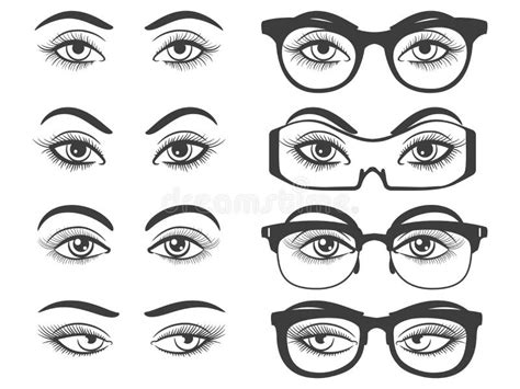 Female Eyes and Eyes with Glasses Stock Vector - Illustration of ...