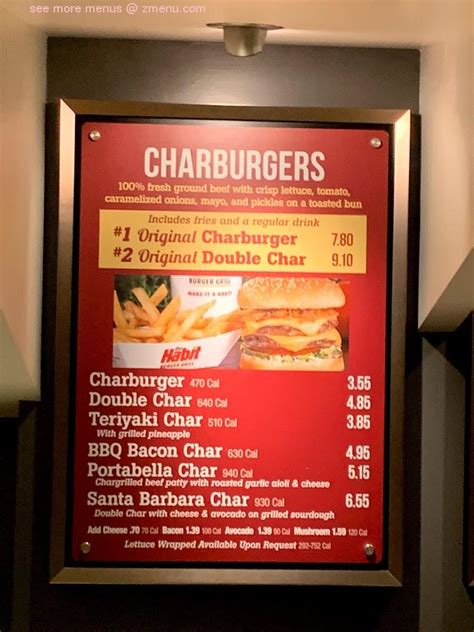 Menu at The Habit Burger Grill restaurant, Chandler