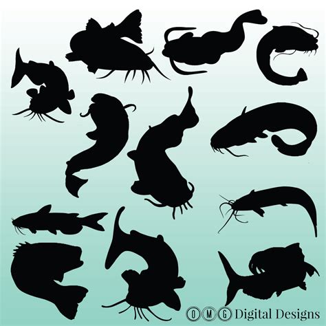 12 Catfish Silhouette Digital Clipart Images Clipart Design