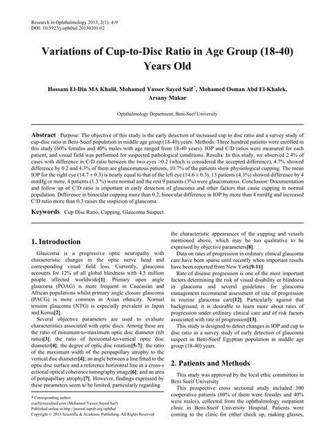 (PDF) Variations of Cup-to-Disc Ratio in Age Group (18-40) Years Old