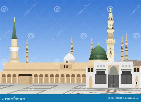 Medina Mosque in Saudi Arabia Illustration Stock Vector - Illustration ...