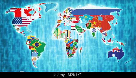 World Trade Organization member countries flags on world map with ...