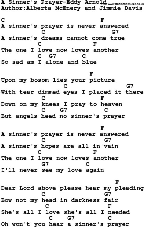 Country Music:A Sinner's Prayer-Eddy Arnold Lyrics and Chords