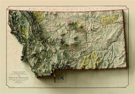 Montana Map Montana Relief Map Montana Topo Map Montana | Etsy