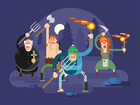 People with torches and pitchforks illustration - Kit8