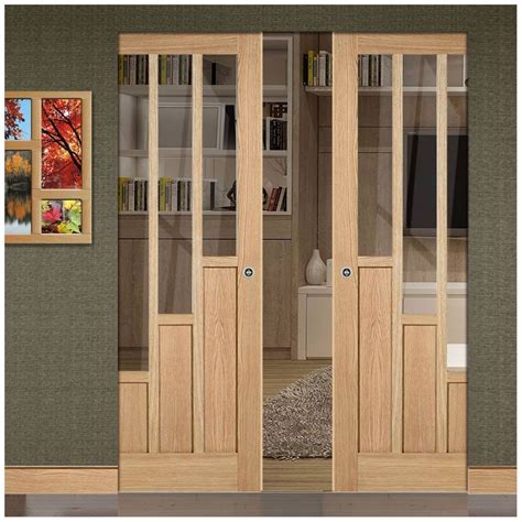 Coventry Contemporary Oak Absolute Evokit Double Pocket Doors - Clear ...