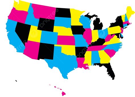 Usa Political Map In Cmyk Colors On White Background Vector, Oklahoma, Washington, Yellow PNG ...
