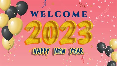 Welcome 2023 Happy New Year In Pink Background With Balloons, Welcome ...