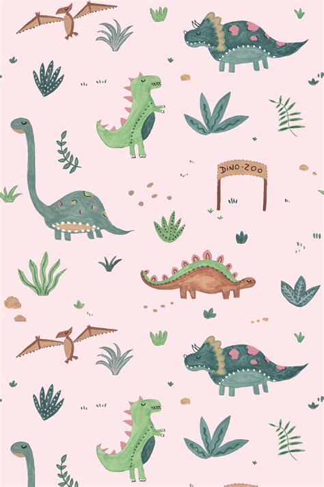 Louise Lejeune Dinosaur pattern illustration Wallpaper Doodle, Digital Wallpaper, Cartoon ...