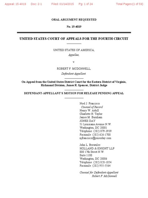 4th Circuit Court of Appeals Motion For Release Pending Appeal | PDF ...