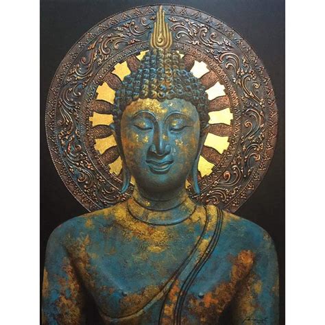 Turquoise Buddha Canvas Painting - Original Art for Sale l Royal Thai Art