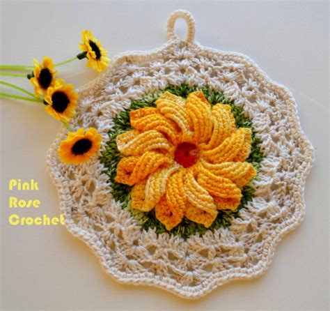 Pink Rose Crochet: Pega Panelas Flor Yellow Pot Holders