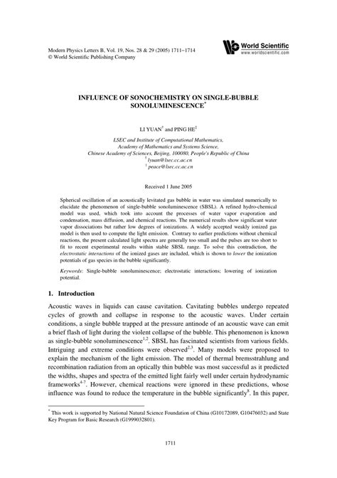 (PDF) Influence of sonochemistry on single-bubble sonoluminescence