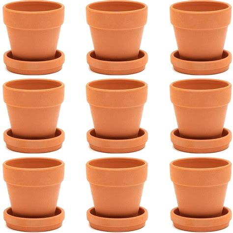 9x Mini Terra Cotta Terracotta Pots with Saucer Flower Clay Planters Small 3" - On Sale - Bed ...