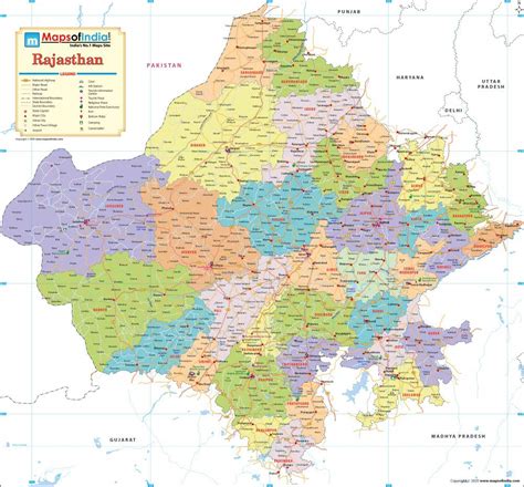 Rajasthan Detailed Political Map - 2020 Edition (48"W X 44.6"H) : Amazon.in: Office Products