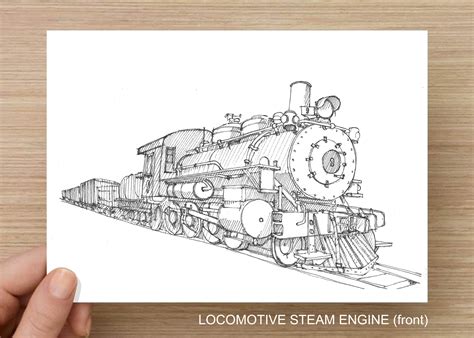 LOCOMOTIVE STEAM ENGINE - Train, Railroad, Travel, Wild West, Art Print, Line Drawing, Art, Pen ...