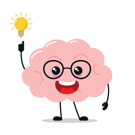 Cute smart brain character. Funny brain got inspiration idea cartoon emoticon in flat style ...