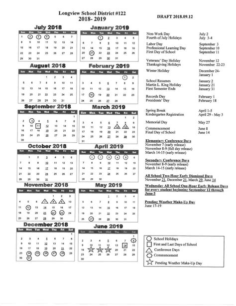 2018-19 Longview school calendar