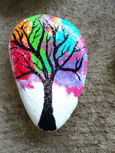 Fall tree painted rock | Rock painting designs, Rock painting patterns ...